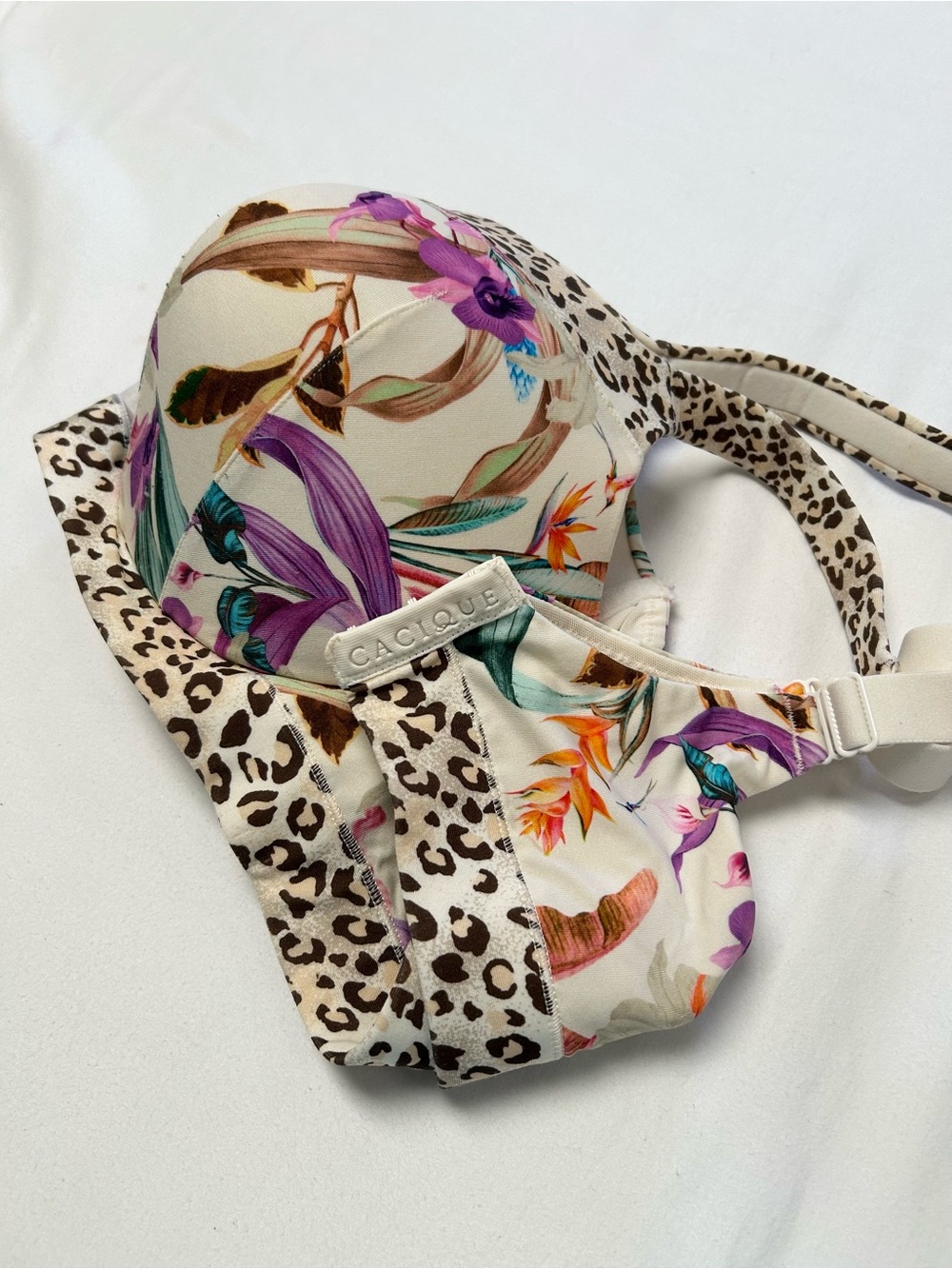 CACIQUE BALCONETTE BRA, SZ 44C, PLUS SIZE, TROPICAL FLORAL & LEOPARD PRINT - Picture 1 of 9